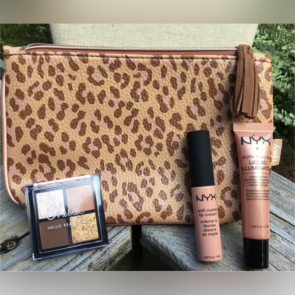 Leopard Makeup Bag w/Different Makeup Products and Necklace - Picture 2 of 5